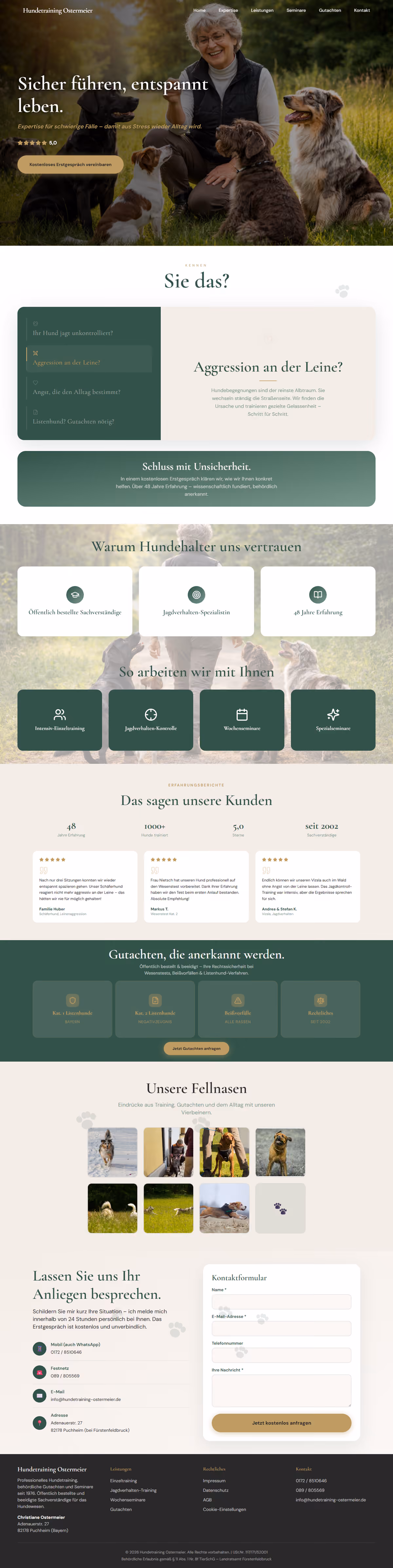 Vollständige Aufnahme der Website Hundetraining Ostermeier von oben bis unten